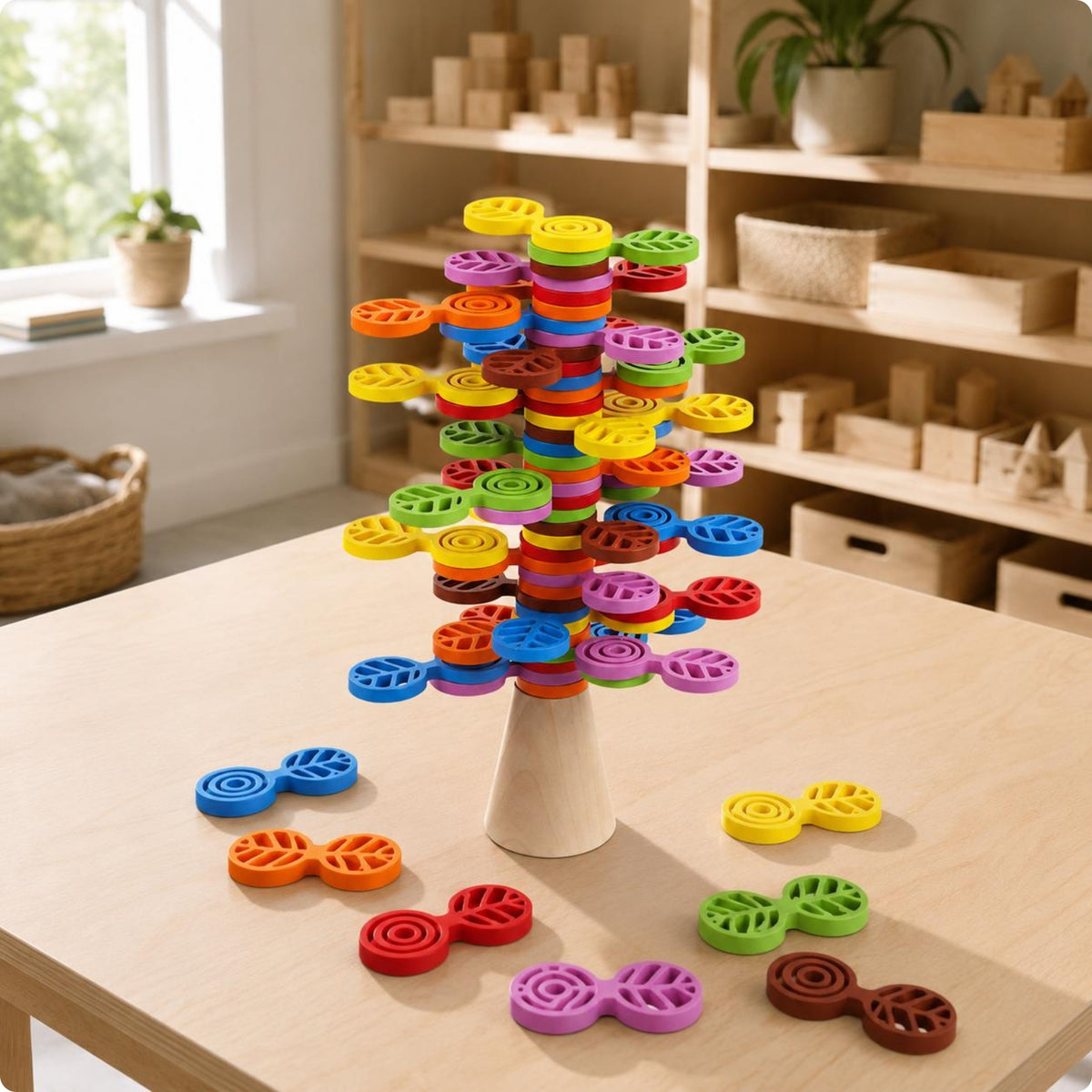 Wooden Tree Stacker Spiral Pattern Wooden Stacking Tree Balance Play