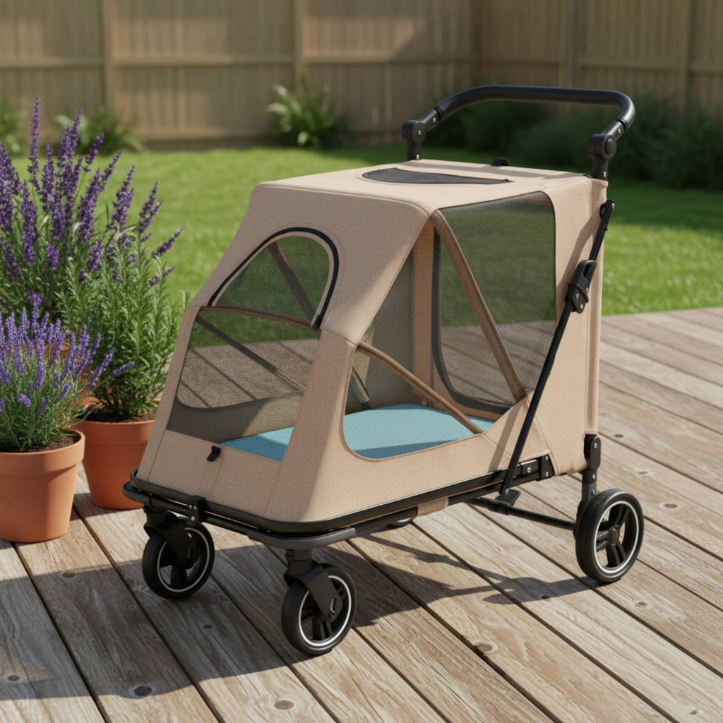 Foldable Dog Stroller Portable Foldable Pet Stroller Adjustable Handle