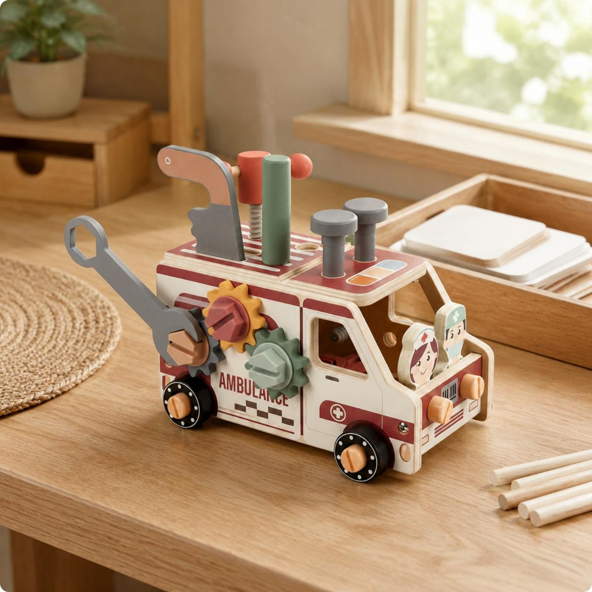 Wooden Tool Truck Take Apart Screw Assembly Toy Hand-Eye Coordination for Home