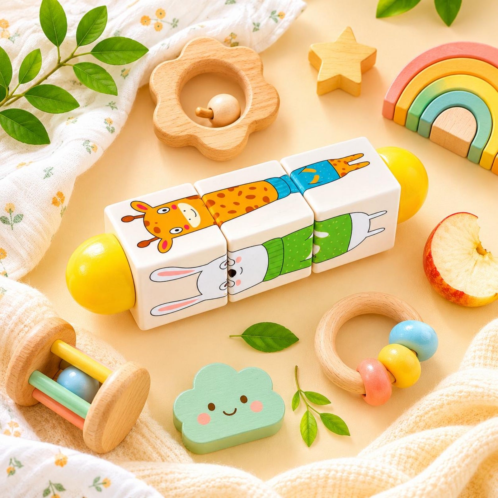 Wooden Grasping Brainteaser Compact Rotating Segment Toy Object Recognition