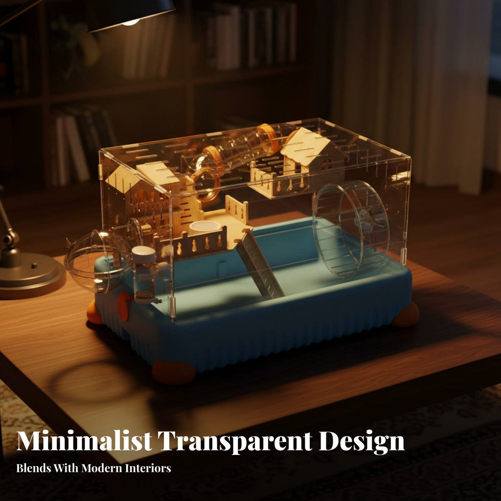 Acrylic Hamster Enclosure Large Space Transparent Hamster Villa Silent Running