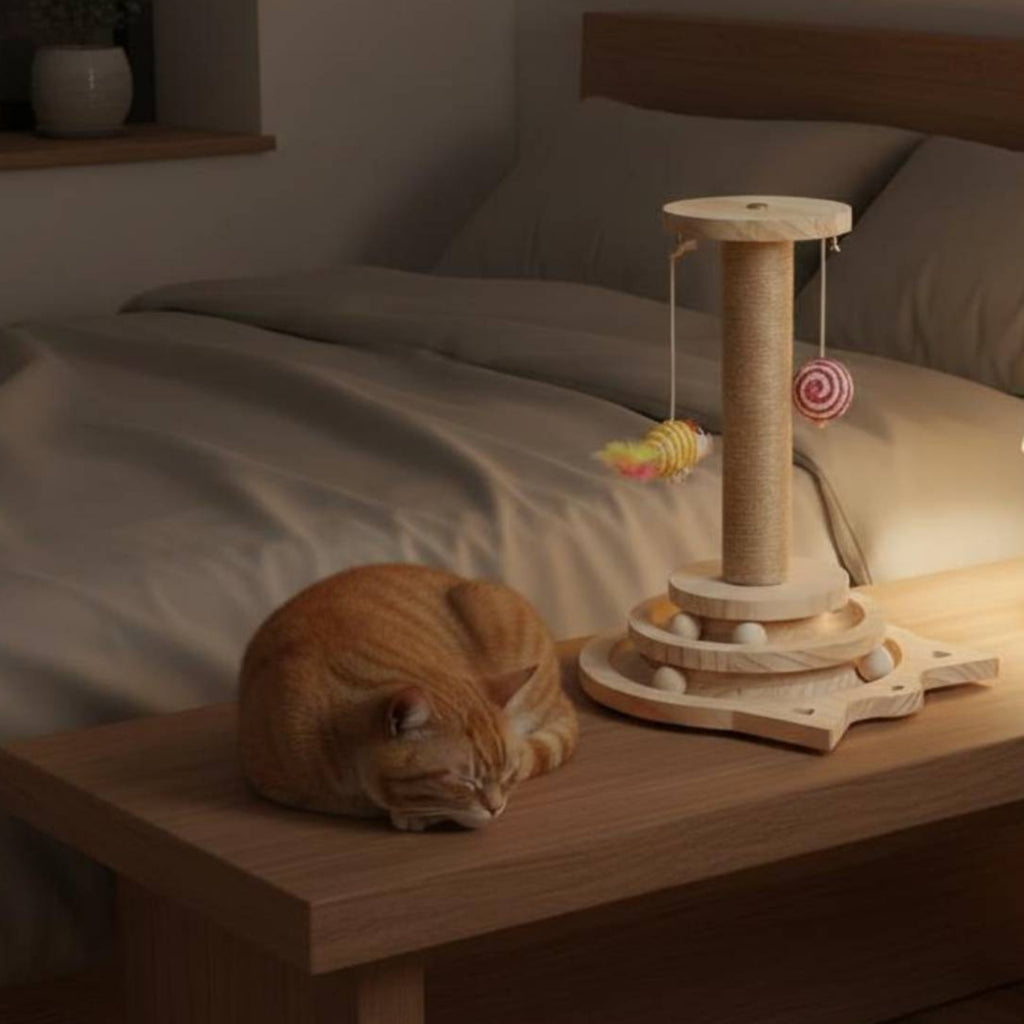 Wooden Kitten Scratching Post Tiered Circular Base Pet Furniture Spiral Design