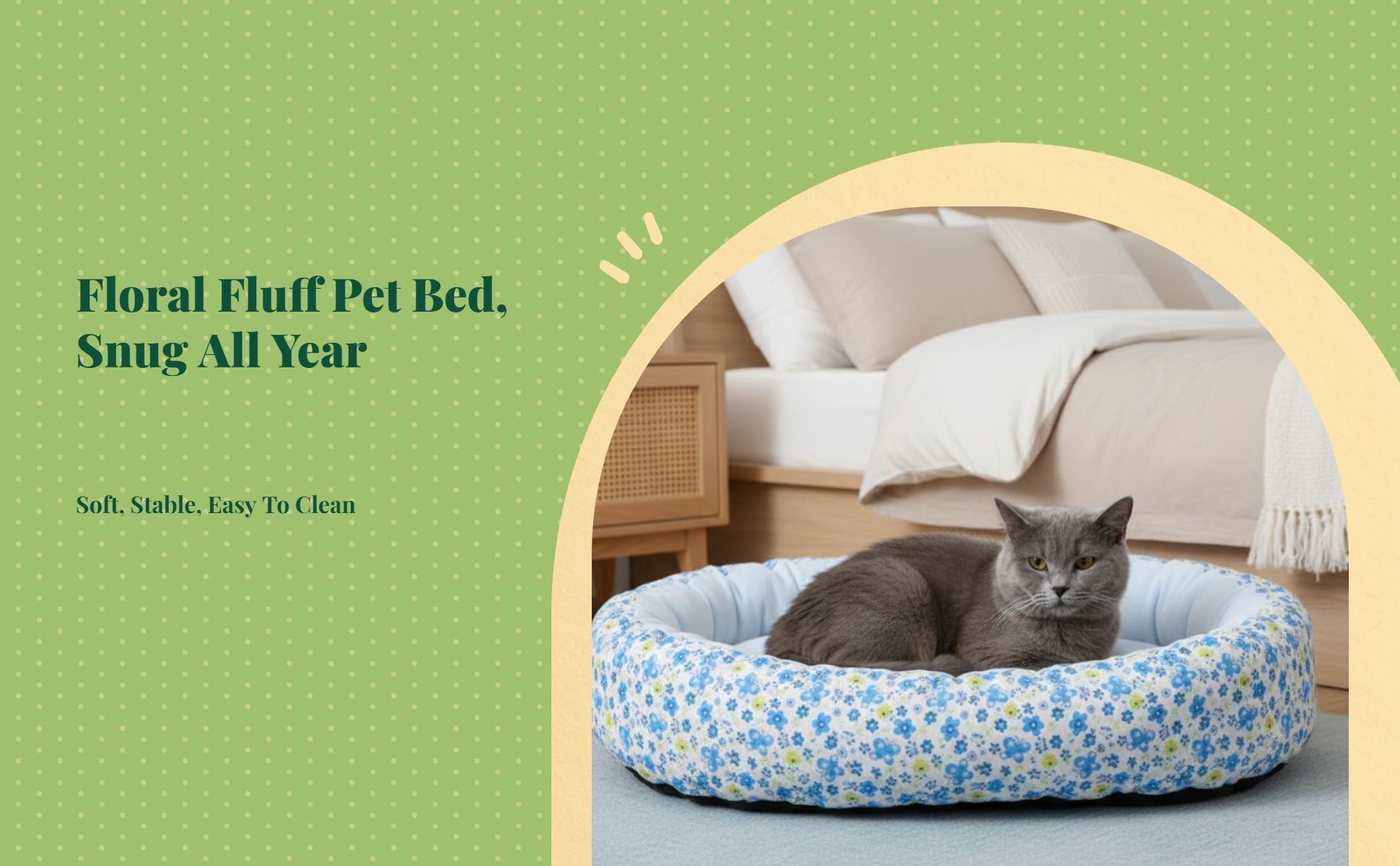 Plush Round Pet Bed, Auto-Warming, Floral Pattern