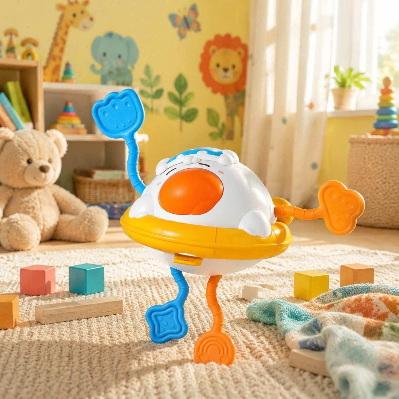 Wobbly Baby Pull Toy Textured Self-Righting Tumbler Toy Tactile Play for Infants
