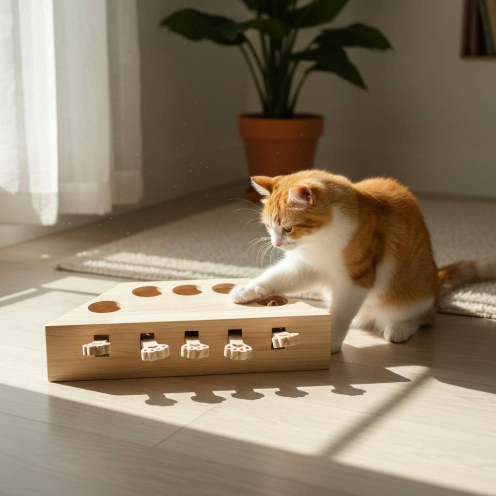 Whack-a-Rodent Feline Toy Natural Wood Feline Whack a Rodent Toy Fun