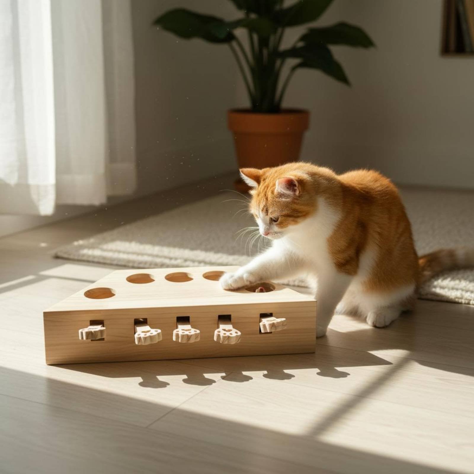 Whack-a-Rodent Feline Toy Natural Wood Feline Whack a Rodent Toy Fun