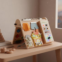 LED Busy Board Early Education Four-in- Sensory Board Wooden Infant Toy for Infants, Home, Nursery