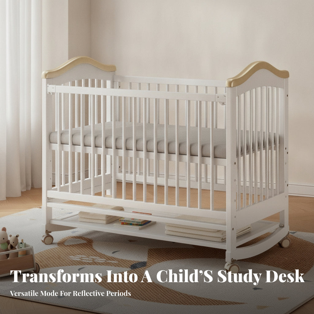 Sleeping Cot Caster Wheels Rounded Edges Movable Baby Crib Lockable Casters Adjustable Wooden Crib