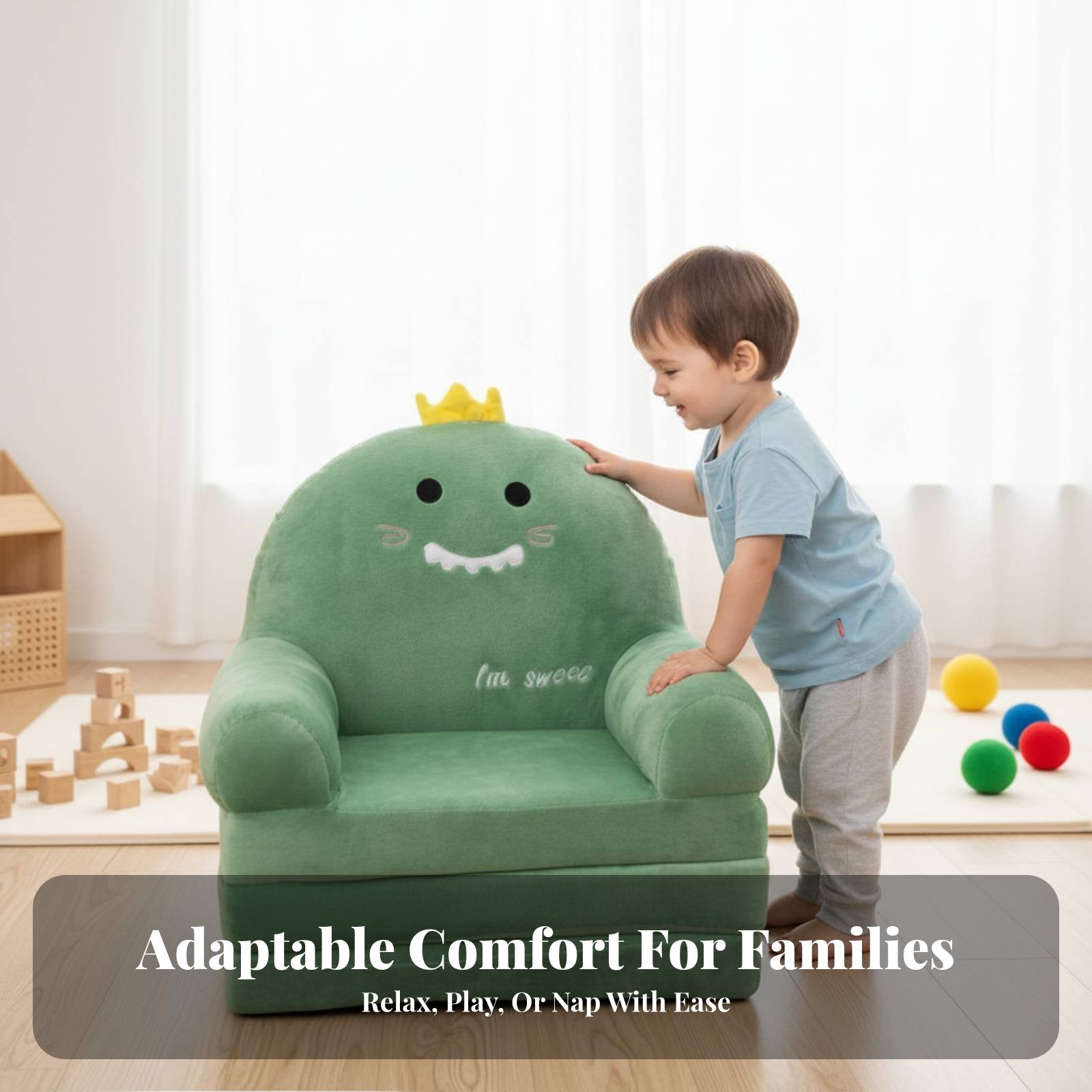 transformable Flip-Open Sofa Soft Fabric children's Furniture for Bedroom, Parents