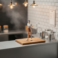 1:64 Scale Female Vendor Figure Lifelike Details Miniature Chef Model Handmade