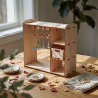 Doll Cabinet Organizer Decorative Craft Wooden Earring Rack -Saving Wardrobe Earring Hanger for Bedroom, Dresser
