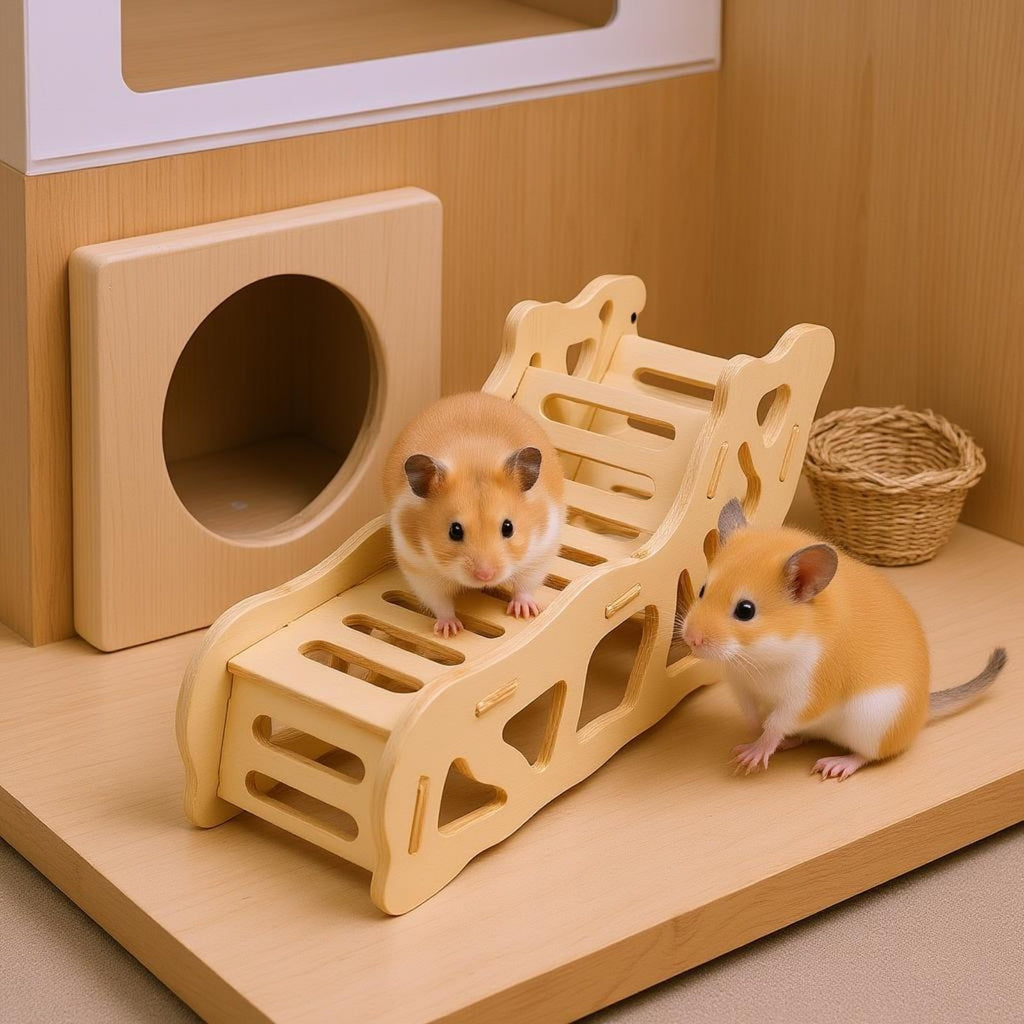 Wooden Hamster Ramp Uncovered Top Climbing Stairs Polished Finish for Hamsters