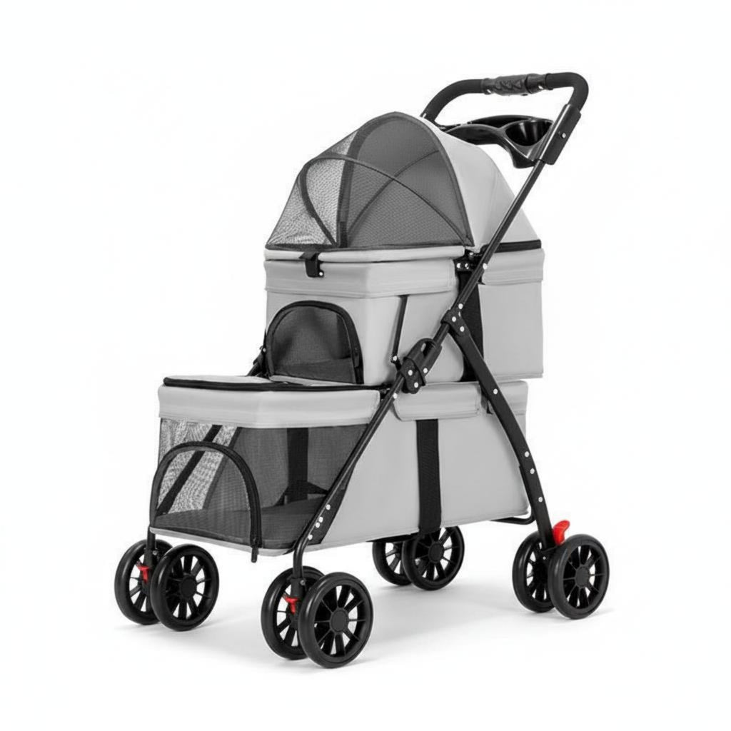 Double-Deck Pet Carrier Lockable Wheels Small Dog Cat Pet Carrier Storage Pockets Animal Transport for Outdoor