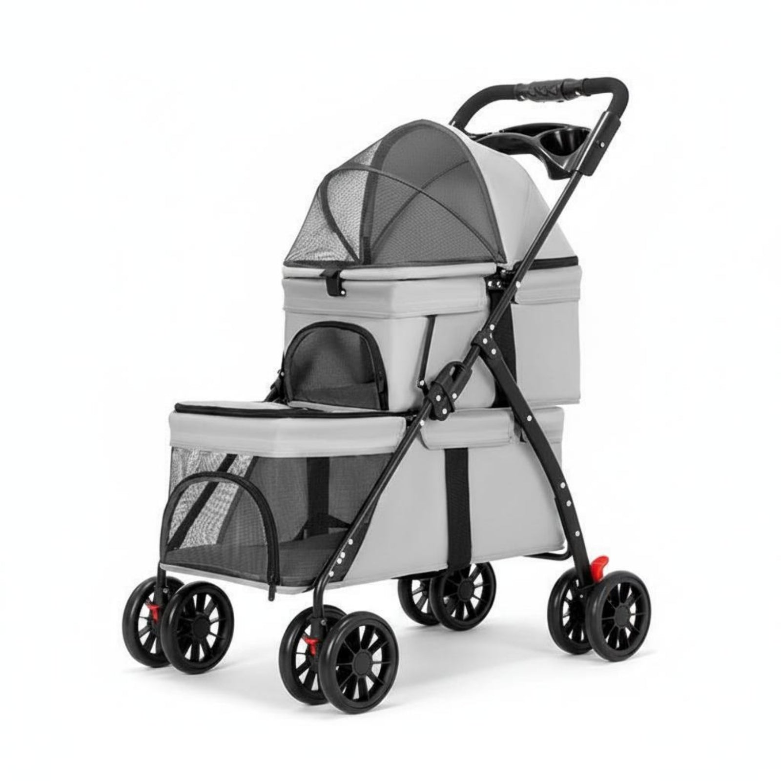 Double-Deck Pet Carrier Lockable Wheels Small Dog Cat Pet Carrier Storage Pockets Animal Transport for Outdoor