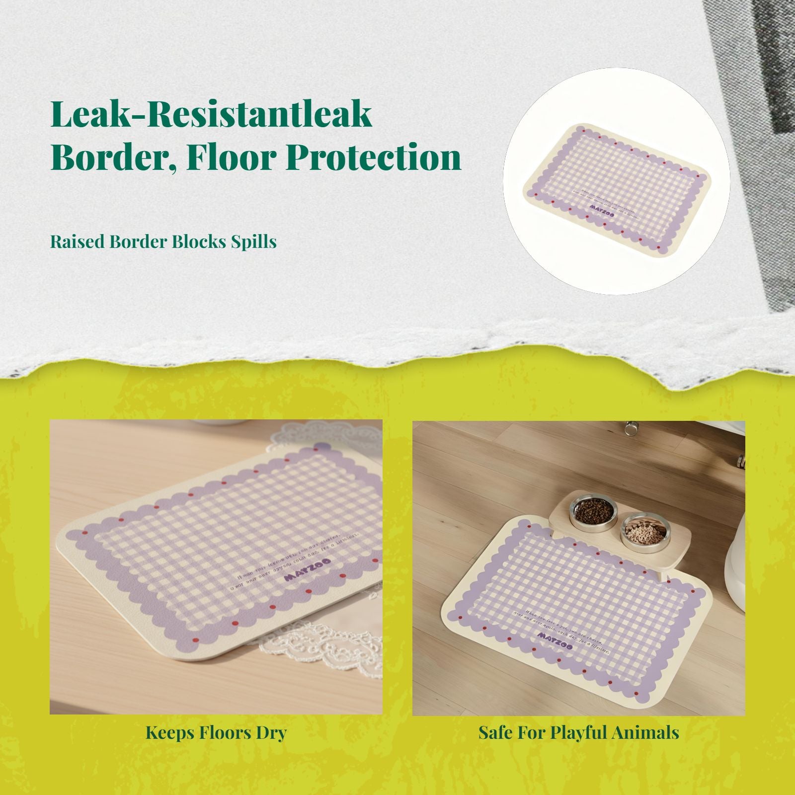 Pet Feeding Mat, Waterproof Placemat, Raised Border, Easy to Clean, Non-Slip, Cat and Dog Bowl Mat