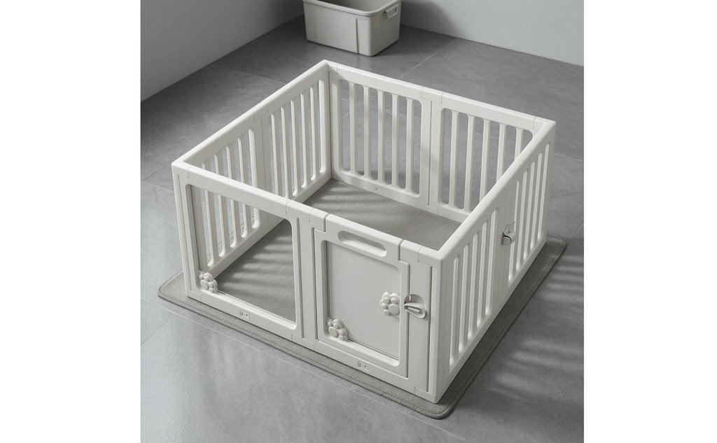 White Dog Playpen Fence Plastic Indoor Dog Fence Snap-Together Freestanding Pet Gate Lockable Door for Household Use
