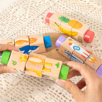 5 Pieces Wooden Rotating Puzzle Multicolor Cylindrical Block Puzzle Imagination