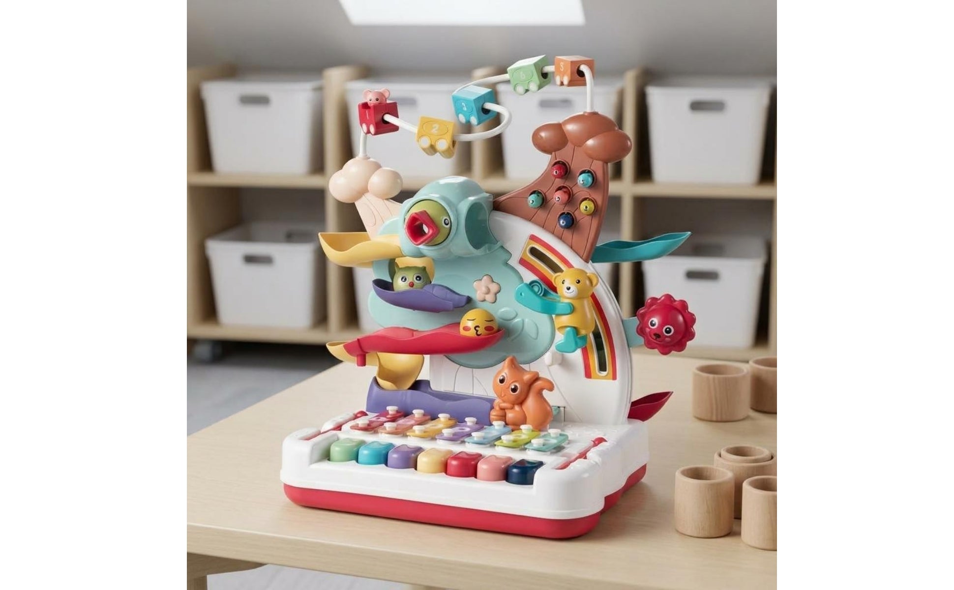 Tabletop Activity Toy Rainbow Design Infant Play Table Bead Maze for Babies