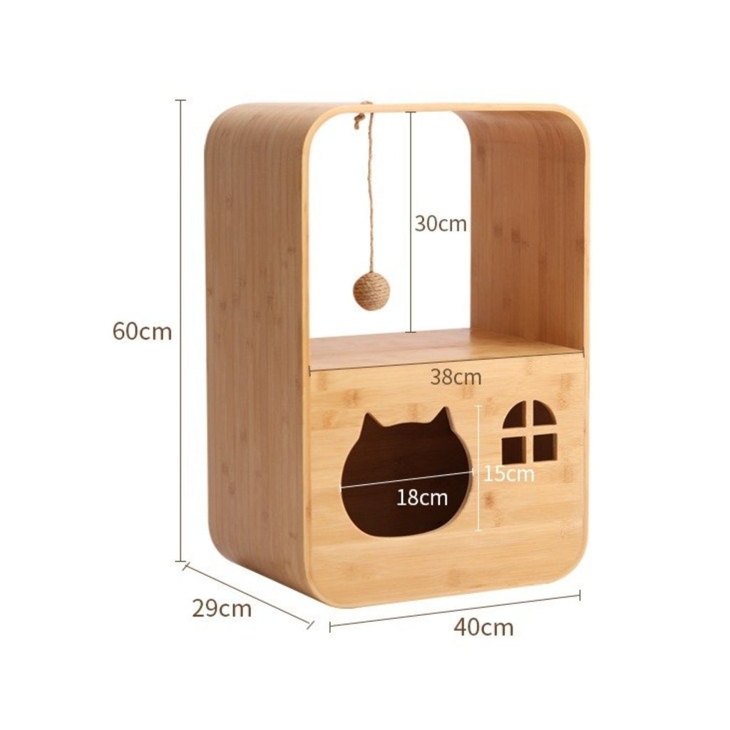 Wooden Cat House Cabinet 2-in-1 Cat Design Condo Cabinet Space-Saving Animal Furniture for Living Room