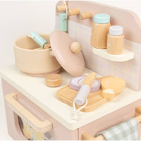 Wooden Play Kitchen Floral Window Mini Toy Cooker Compact for Playroom