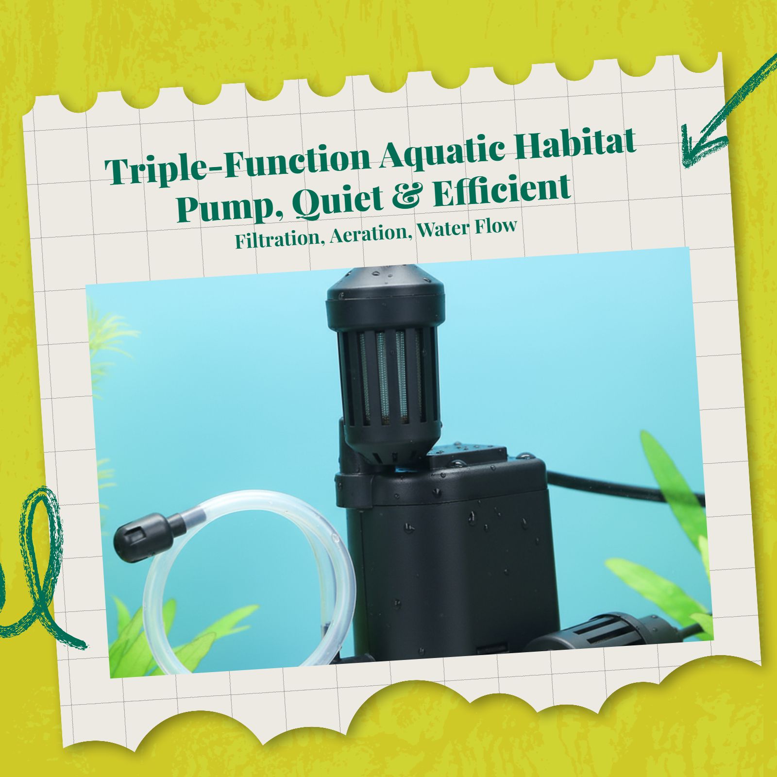 SubFlow-990/991/992/993 immersible aquatic pump, triple-function strainer, extremely quiet, suitable for fish containers, aquatic habitats, circulation, and oxygenation