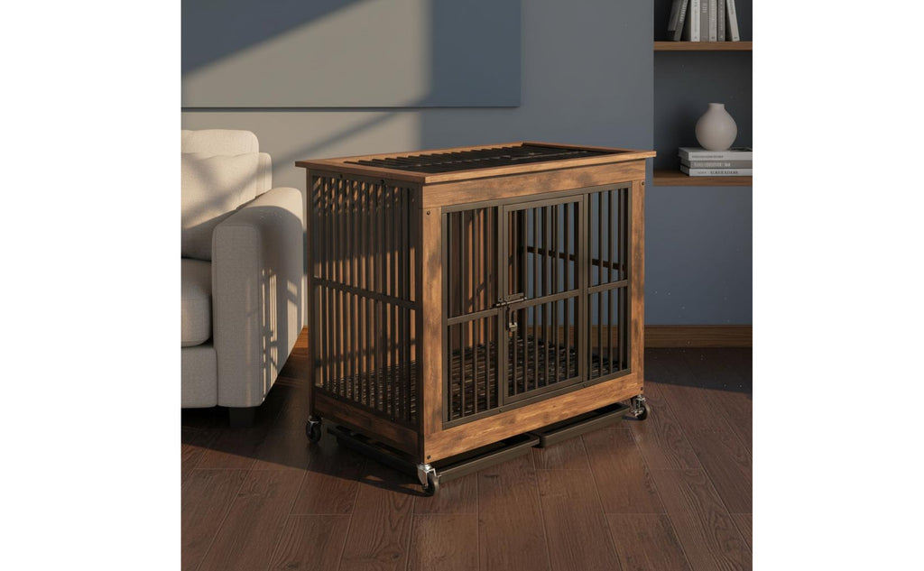 Dog Crate Furniture Space Saving Wood Metal Dog Crate Anti Getaway