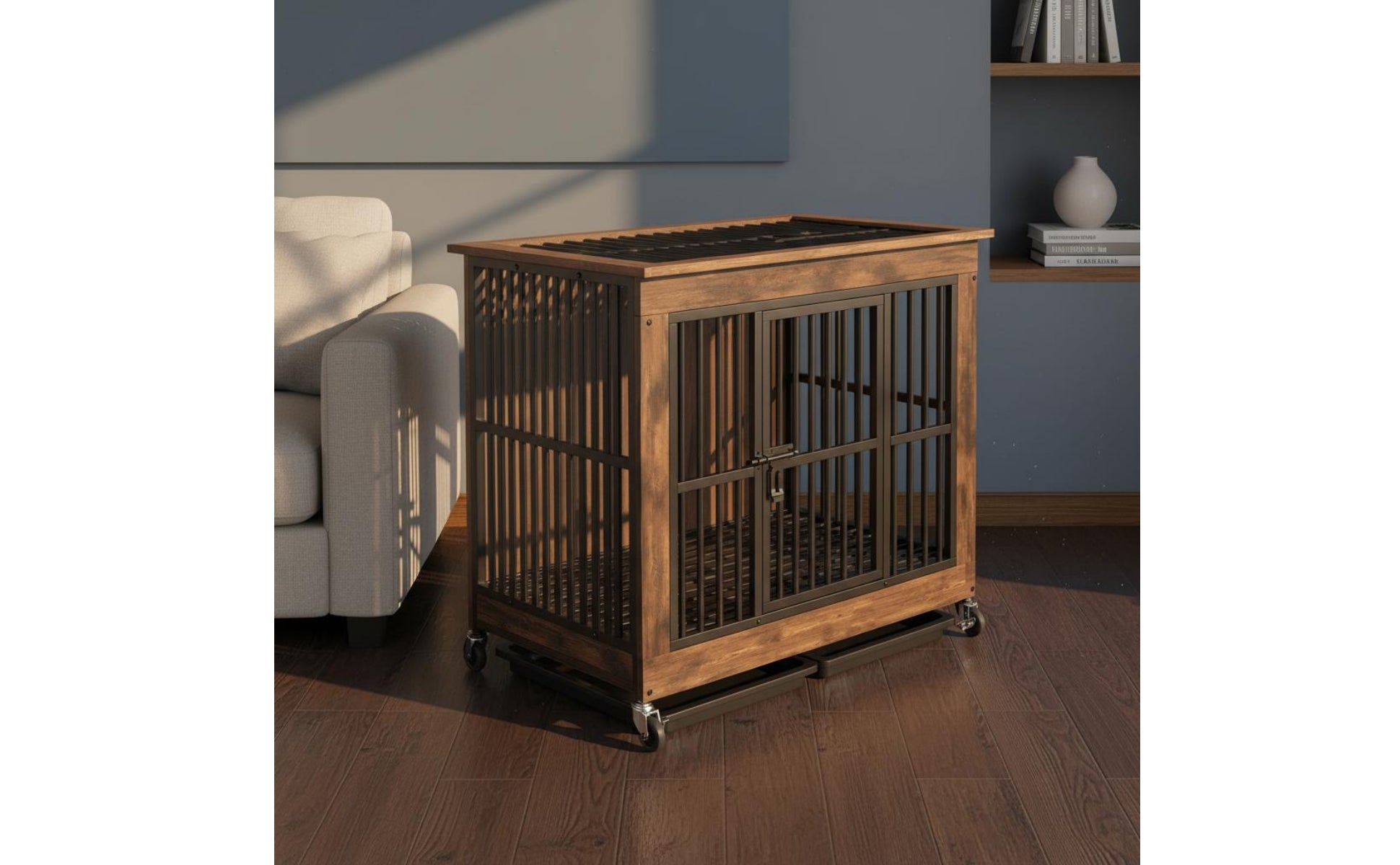 Dog Crate Furniture Space Saving Wood Metal Dog Crate Anti Getaway