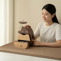 Wooden Desktop Organizer Multi-Layer Drawers Cat Shaped Storage Box Solid Wood Animal Desk Holder for Women, Office