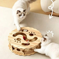 Wooden Cat Maze Cutout Openings Cat Maze Toy Natural Wood
