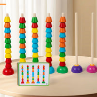 Number Matching Game STEM Development Wooden Bead Stacker Natural Wood