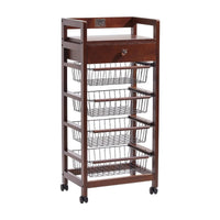 Wood Drawer Basket Trolley Open Frame Rolling Trolley with Drawer Brown Finish