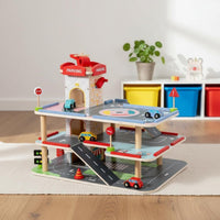 Wooden Parking Garage Playset Pretend Play Enjoy-Story Car Ramp Toy Develops Motor Skills for Playroom