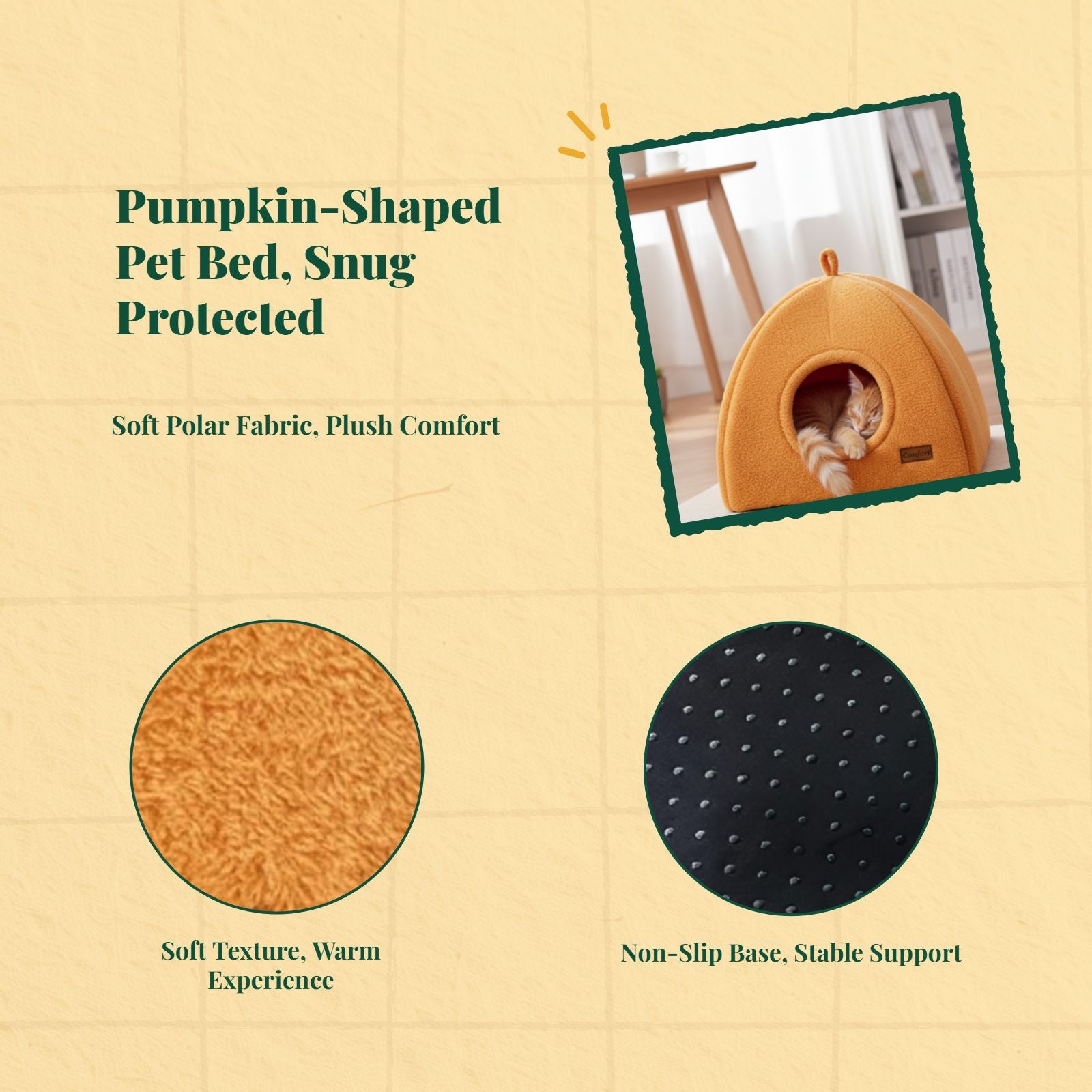 Pumpkin Cat Bed, Enclosed Calming Den for Small Pets