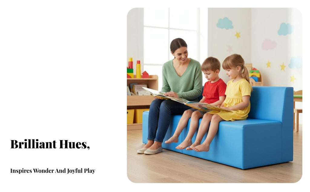 Flexible Combination Upholstered Block Bench Soft-Covered Transformable Play Couch dense Foam interlocking Seating Easy to Clean for Toddlers, Educators, Parents, Kindergarten, Waiting Area, Early Education Center, Playroom
