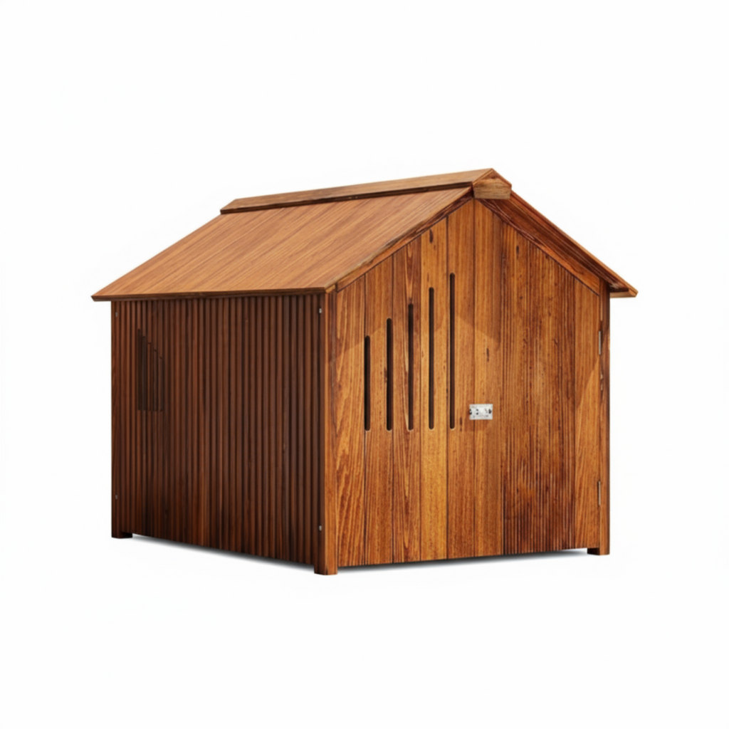 Insulated wooden dog house, raised floor
