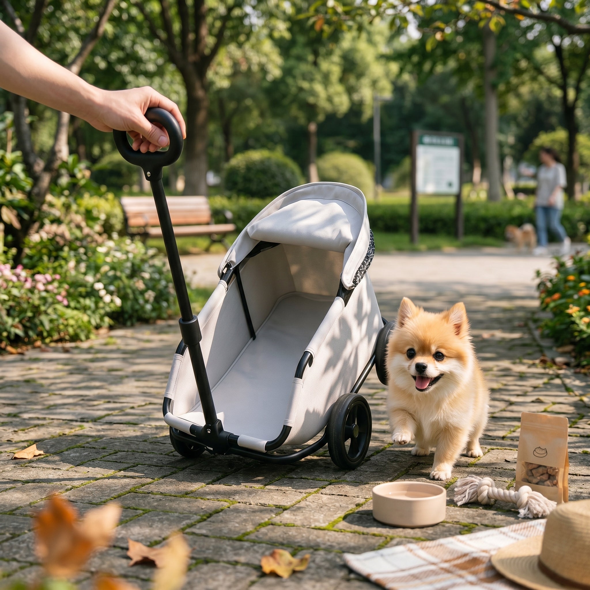 Foldable Pet Stroller Telescoping Handle Rolling Carrier Body