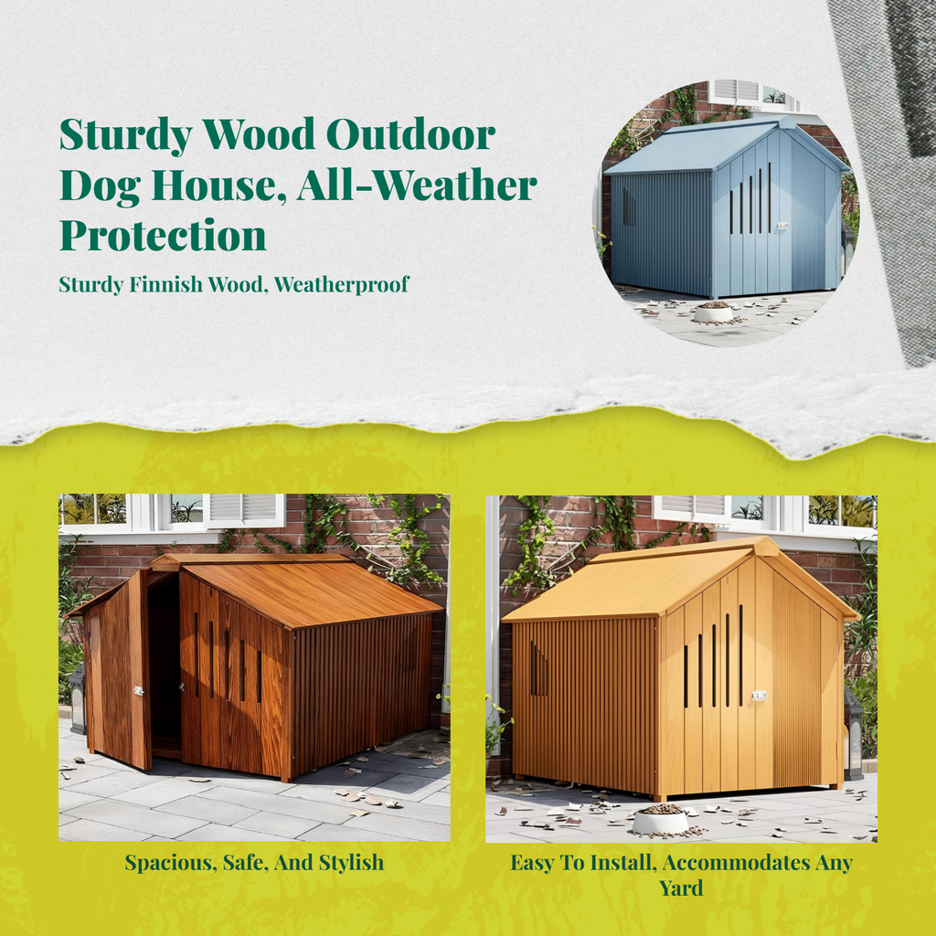 Insulated wooden dog house, raised floor