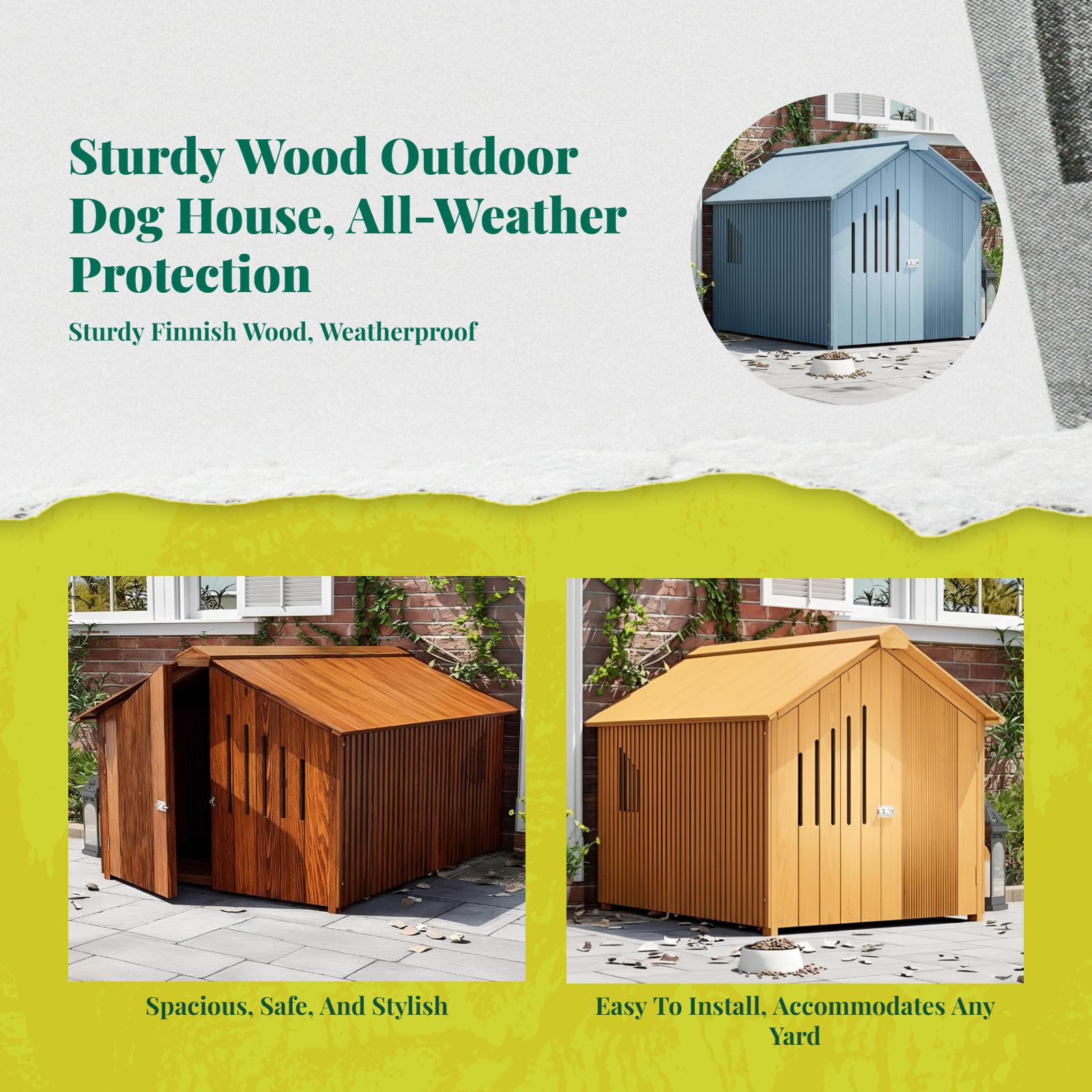 Insulated wooden dog house, raised floor