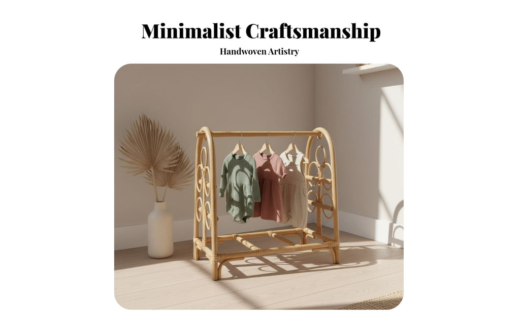 Arched Rattan Clothes Rail Freestanding Garment Stand Hand-Woven Bohemian Decor for Parents, Nursery, Guesthouse, Retail shop