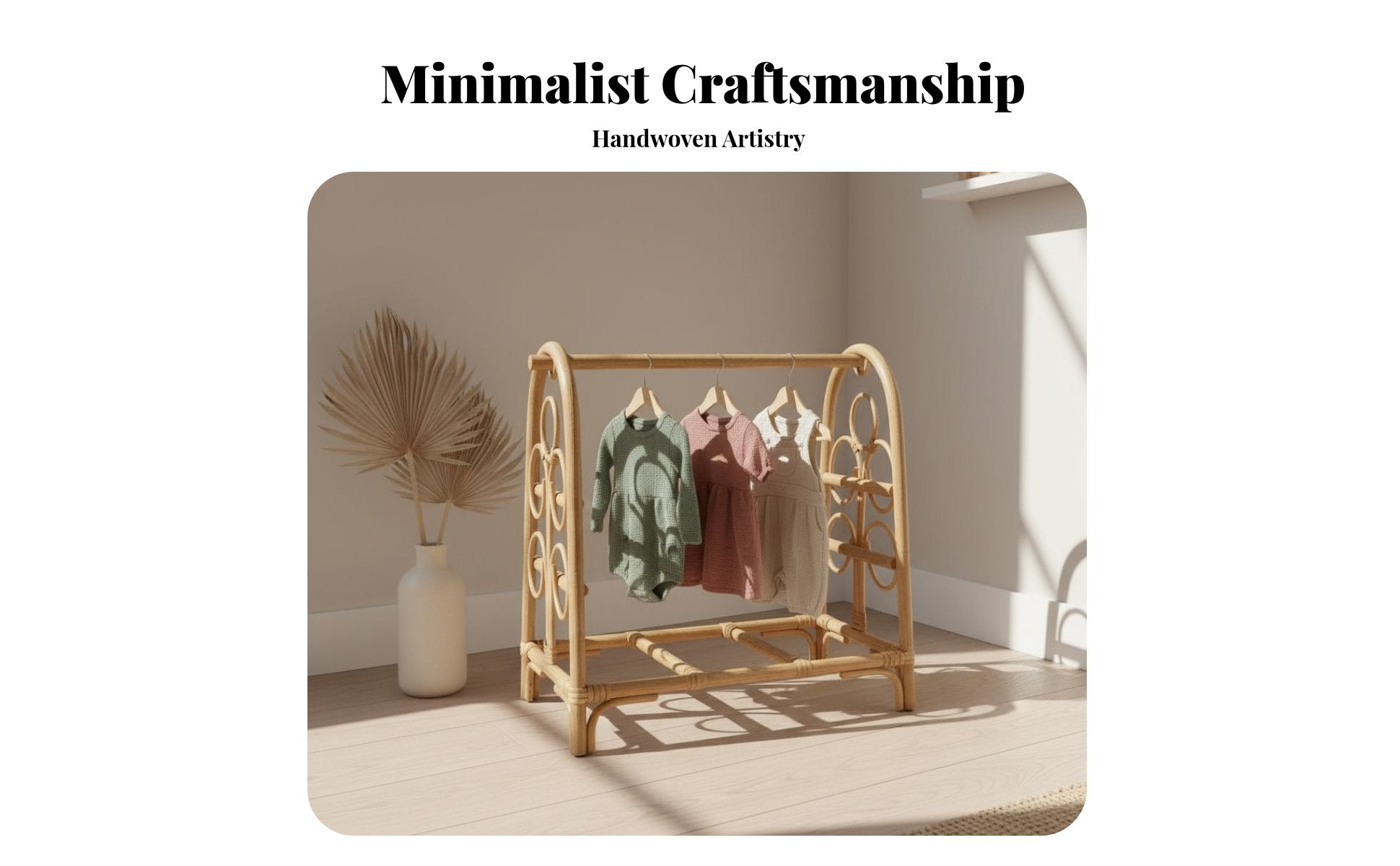 Arched Rattan Clothes Rail Freestanding Garment Stand Hand-Woven Bohemian Decor for Parents, Nursery, Guesthouse, Retail shop