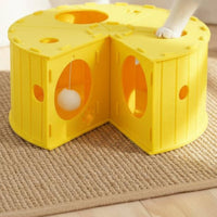 Cheese-Castle Tunnel Multiple Openings Felt Cat Yellow Interactive Cat Tunnel