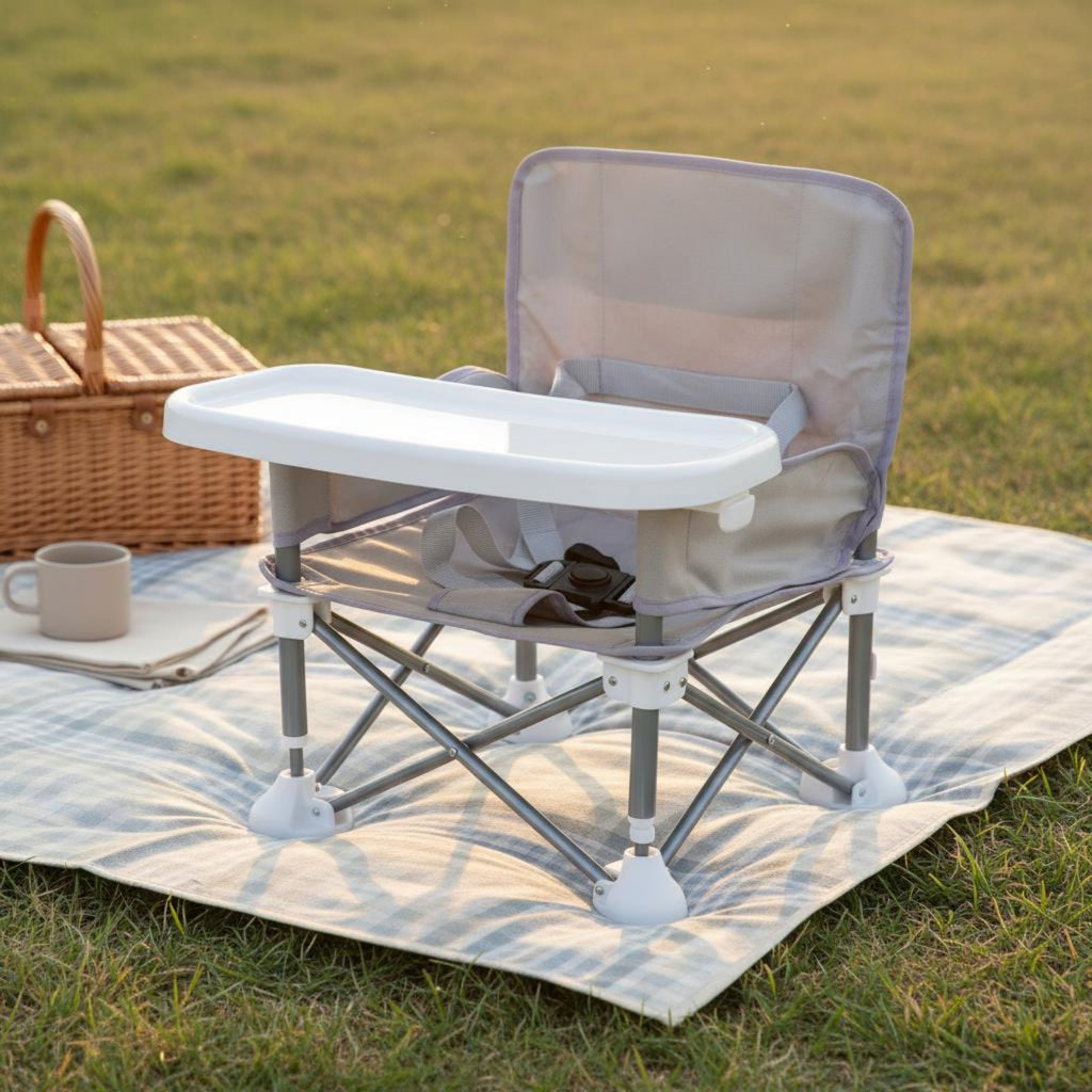 Baby Camping Chair Removable Tray Baby Beach Chair Safety Strap for Outdoor Meal