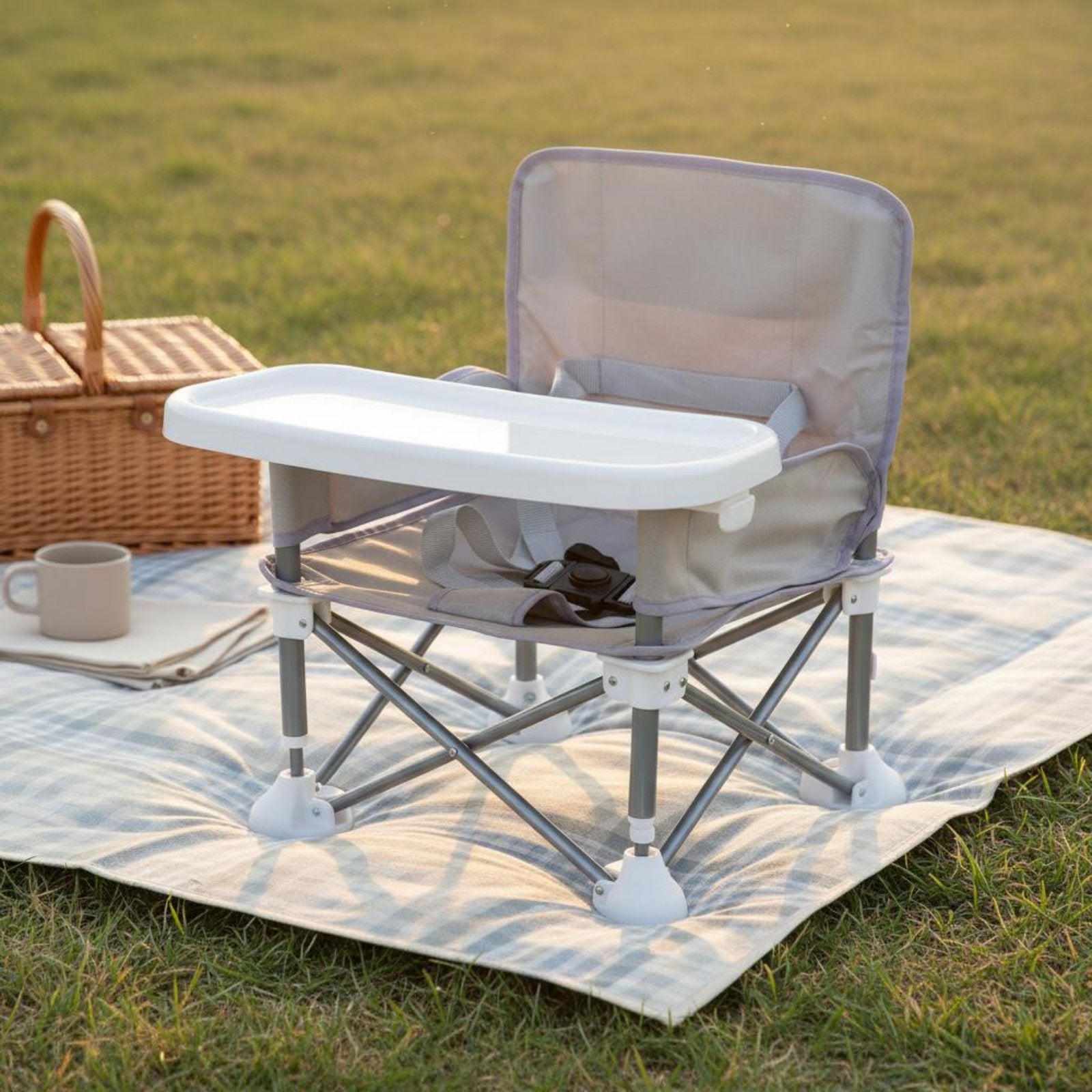 Baby Camping Chair Removable Tray Baby Beach Chair Safety Strap for Outdoor Meal