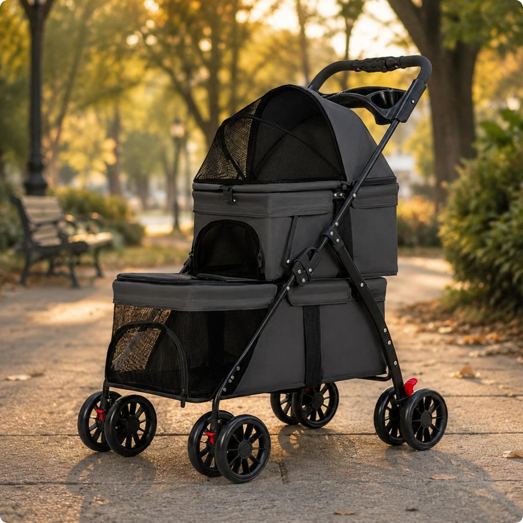 Double-Deck Pet Carrier Lockable Wheels Small Dog Cat Pet Carrier Storage Pockets Animal Transport for Outdoor