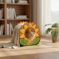 Floral Cat Scratcher House 2-Tier Cardboard Cat Lounger Includes Suspended Toy Corrugated Scratch Pad for Multiple Cats