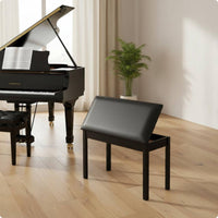 Padded Piano Stool Square Legs Music Seat Dark Wood Tone Finish