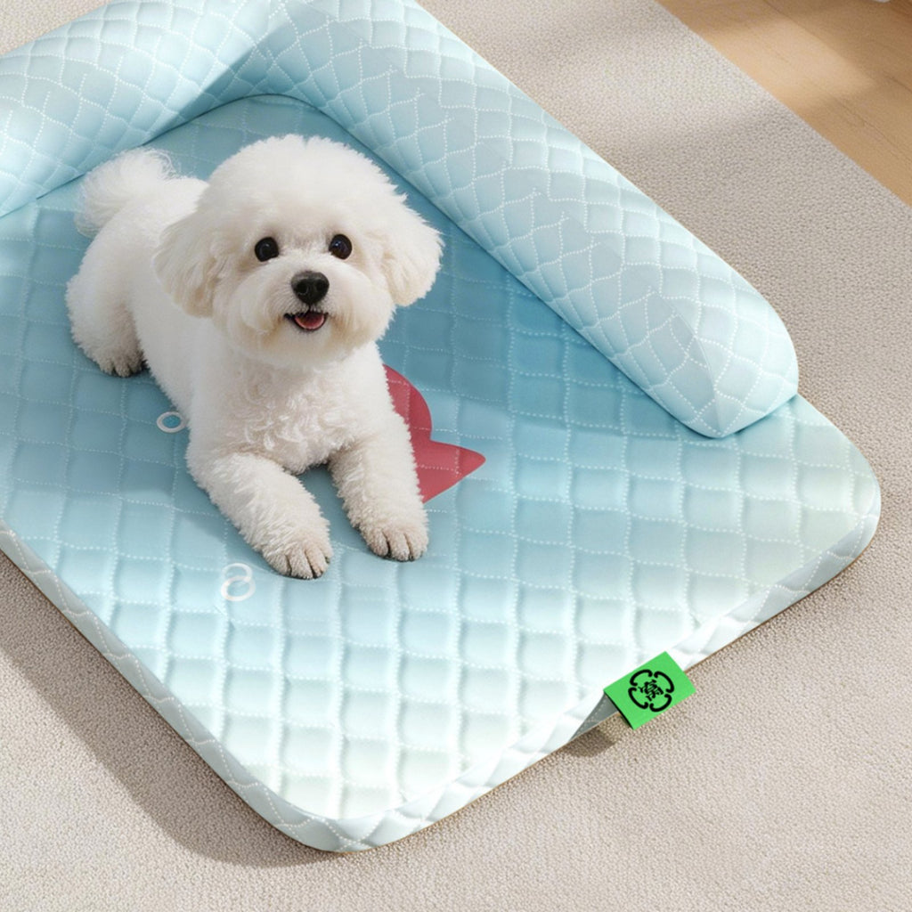 Dog Cooling Mat with Pillow Washable Cooling Dog Bed Neck Support for Cats