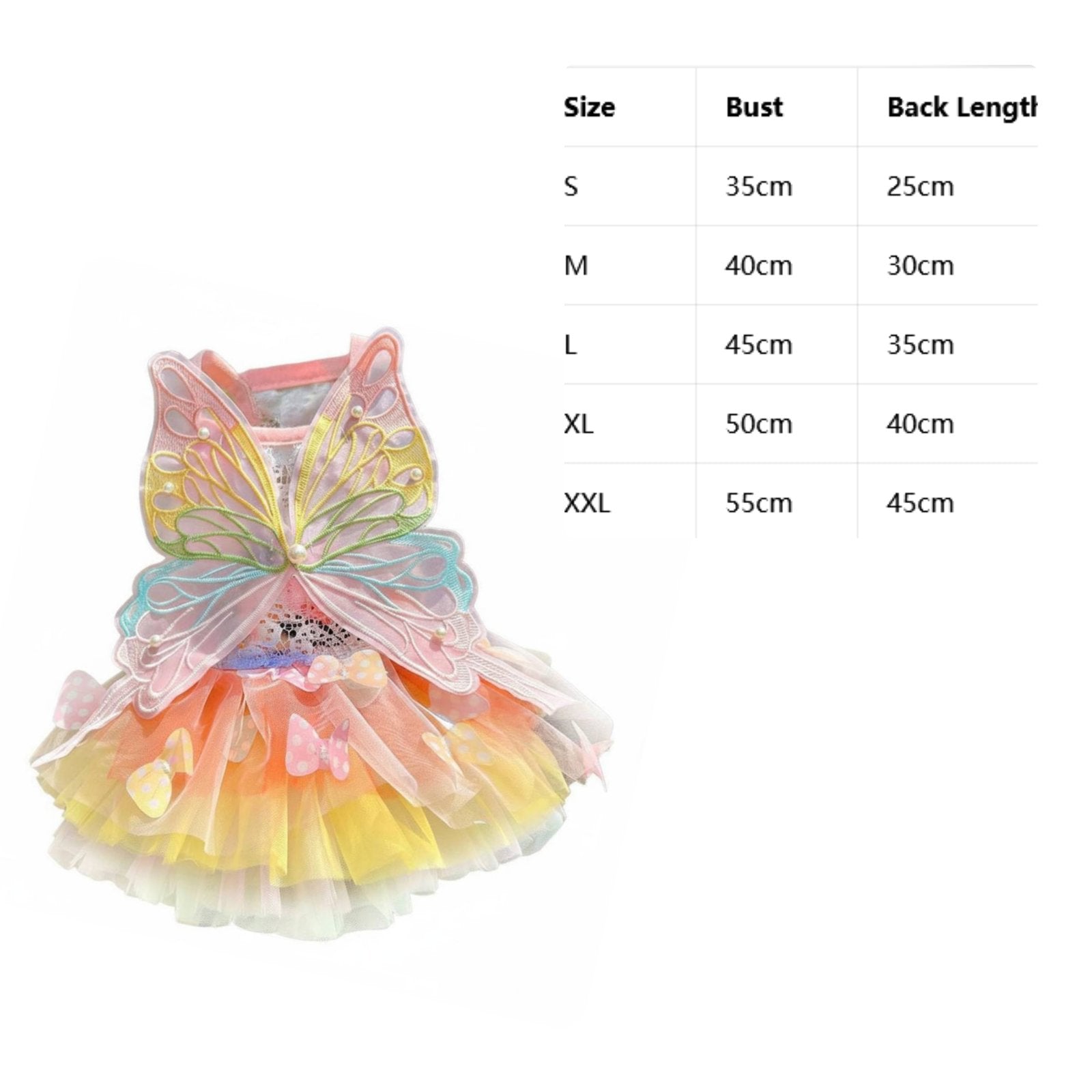 Rainbow Butterfly Pet Dress Pearl Embellished Summer Puppy Tutu for Small Dogs