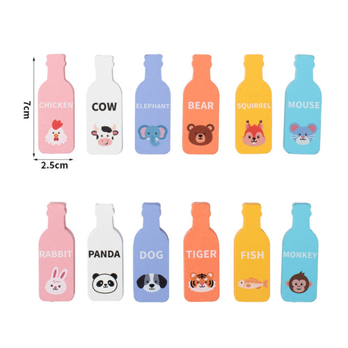 12 Pieces Bottle Bottle-Shaped Pieces Set Labeled Wooden Stacking Toy Painted