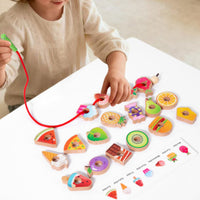 Wooden Fruit Threading Beads Fine Dexterity Skills Preschool Lacing Toy Colorful